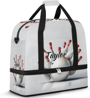 Customized Gym Bag for Women, Personalized Bowling Ball Travel Duffel Bag with Name, Bowling Sport Weekender Overnight Bag with Shoes Compartment for Men Travel Yoga