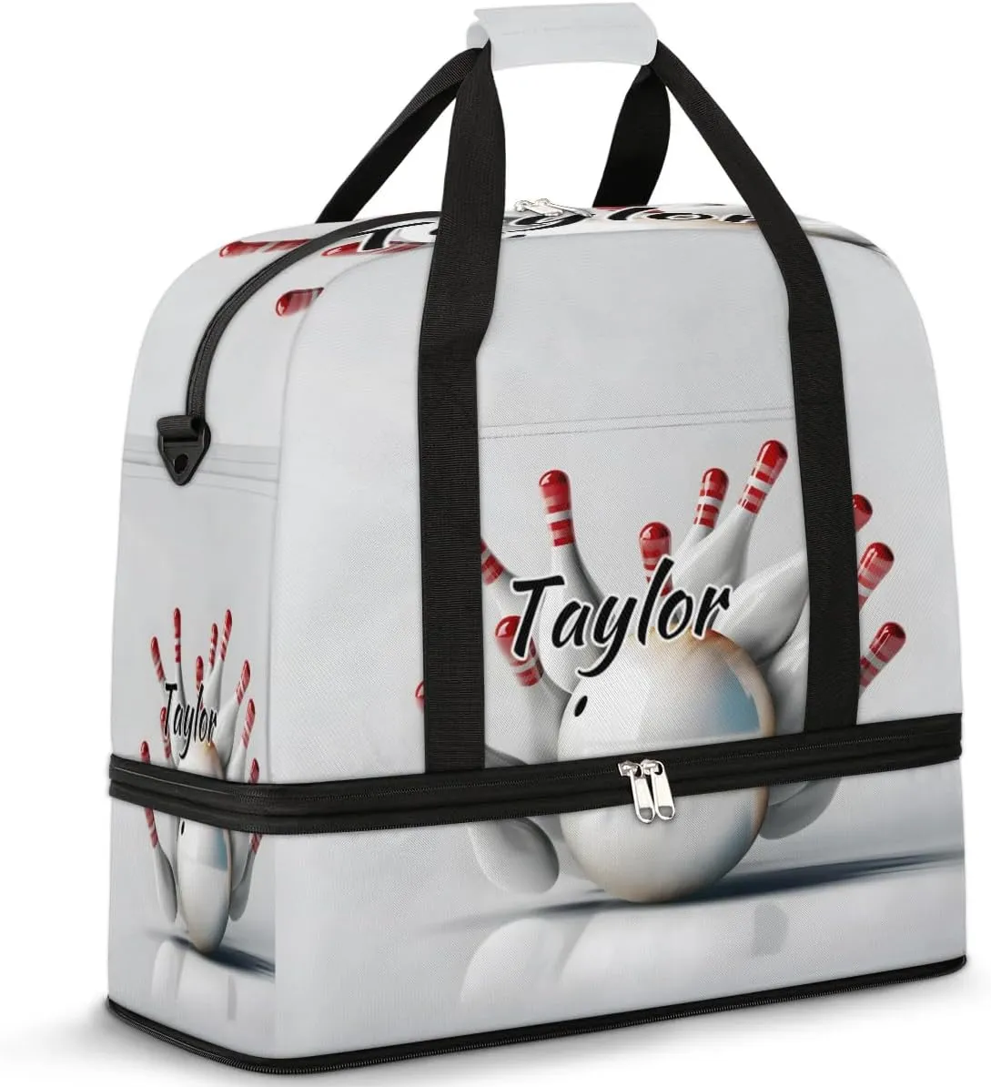Customized Gym Bag for Women, Personalized Bowling Ball Travel Duffel Bag with Name, Bowling Sport Weekender Overnight Bag with Shoes Compartment for Men Travel Yoga