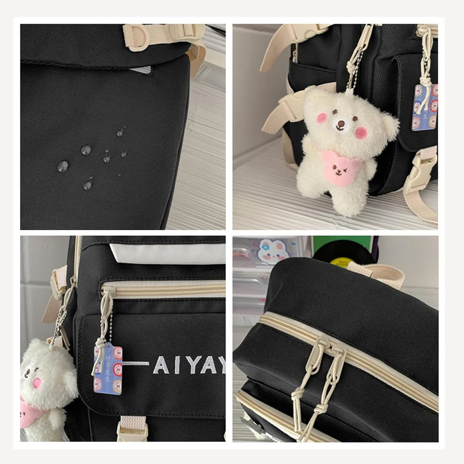 Cute Backpack Kawaii Backpack for School Aesthetic Backpack Kawaii School Supplies Cute Backpacks with Accessories (White)