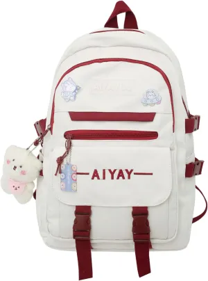 Cute Backpack Kawaii Backpack for School Aesthetic Backpack Kawaii School Supplies Cute Backpacks with Accessories (White)