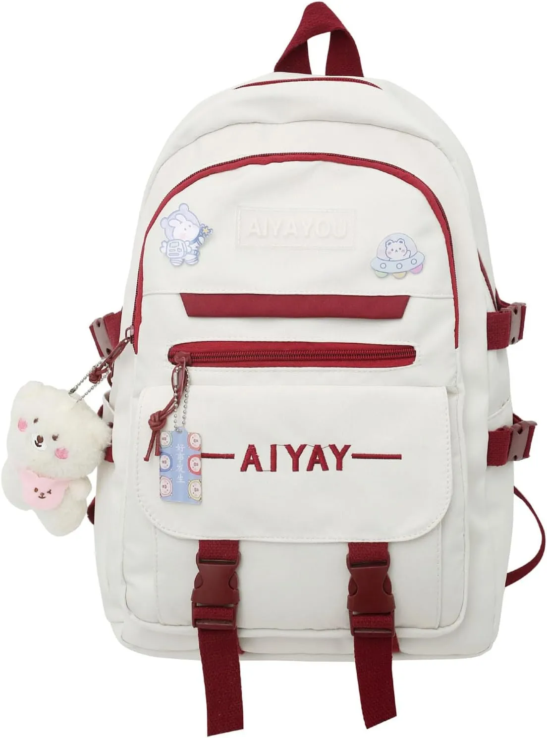 Cute Backpack Kawaii Backpack for School Aesthetic Backpack Kawaii School Supplies Cute Backpacks with Accessories (White)