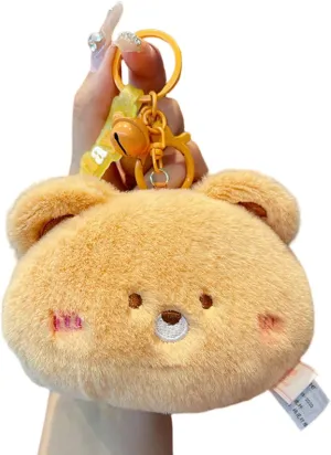 Cute Coin Purse Wristlet Keychain, Plush Animals Wallet Key Handbag Accessories Keyring for Kids Girls Women