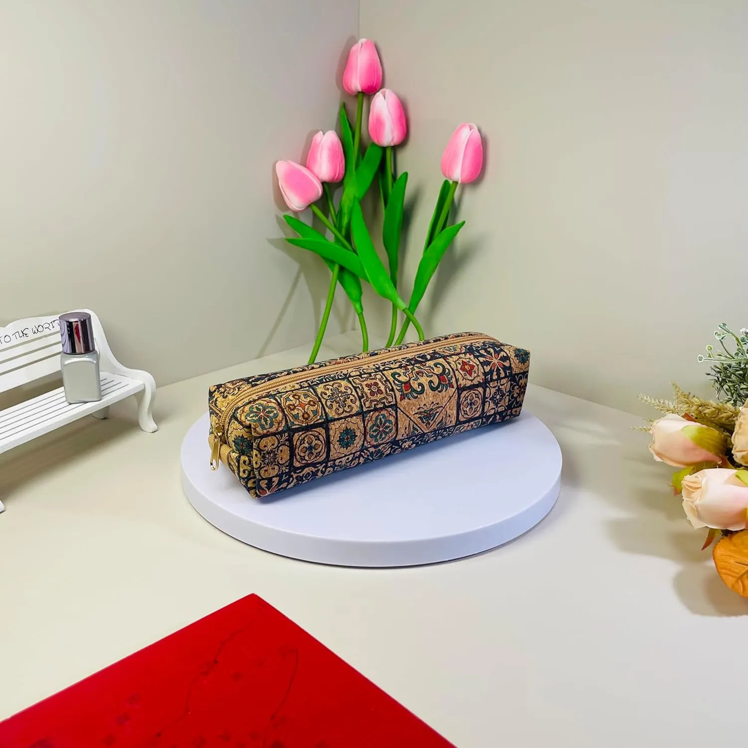 Cute Cork Printing Makeup Bag Small Cosmetic Bag, Aesthetic Pencil Pouch Toiletry for Women Travel Accessories