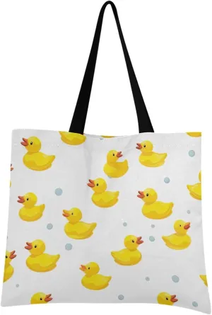 Cute Yellow Duck Tote Bag for Women Canvas Shoulder Handbags Reusable Grocery Bags Large Purse with Inner Pocket 214a7435