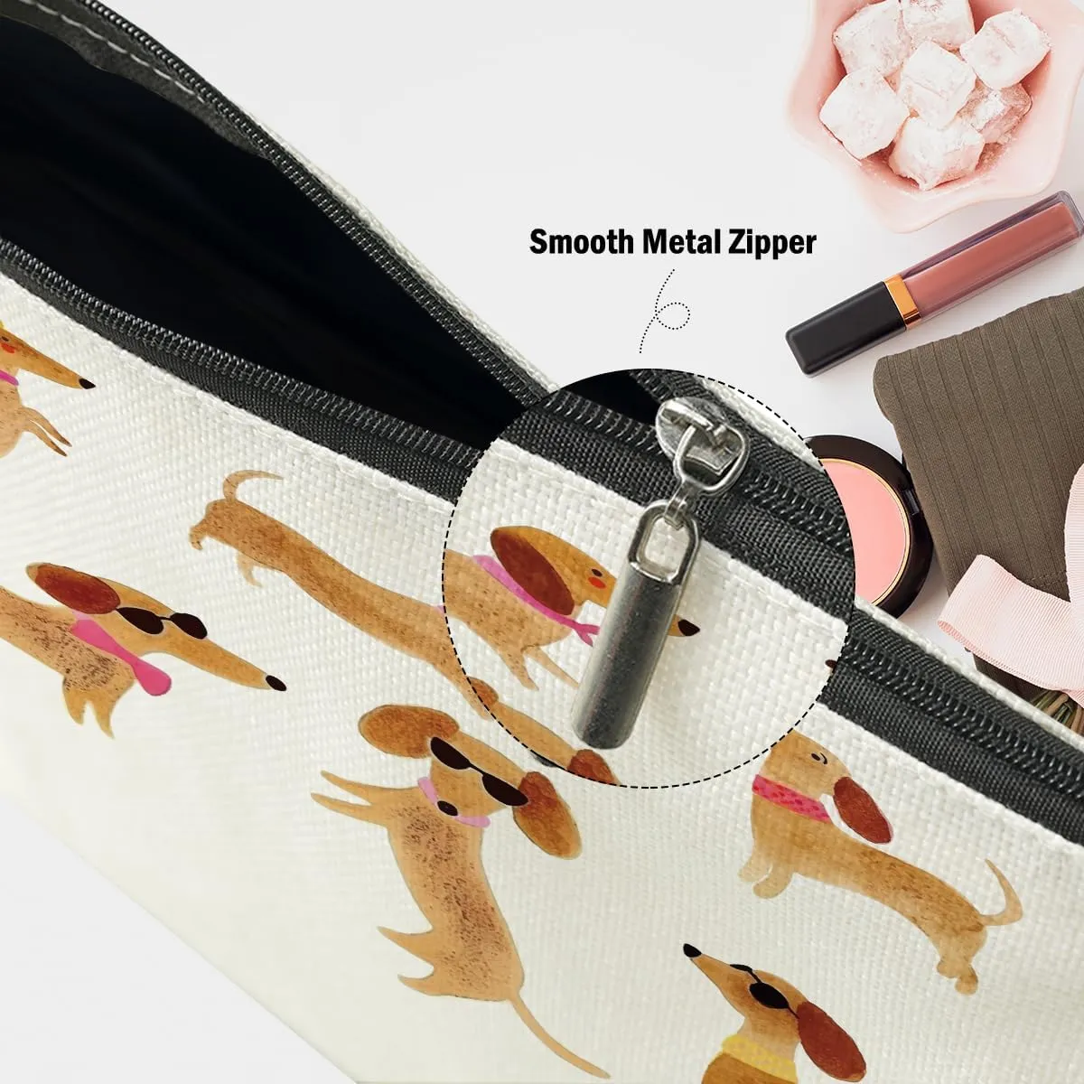 Dachshund Gifts Makeup Bag Dog Lovers Cosmetic Bag, Weiner Dog Gifts for Women Girls Daughter Sister Friendship Graduation Birthday Travel Pouch