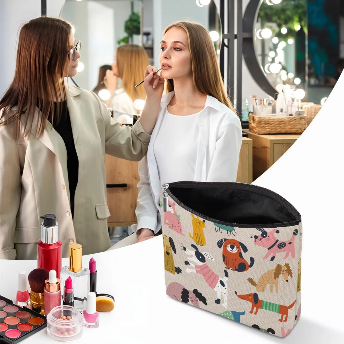 Dog Lovers Gifts for Women, Dog Themed Gifts Makeup Bag, Cartoon Dogs Cosmetic Bag Travel Pouch for Women Girls Daughter Friends Friendship Graduation Birthday