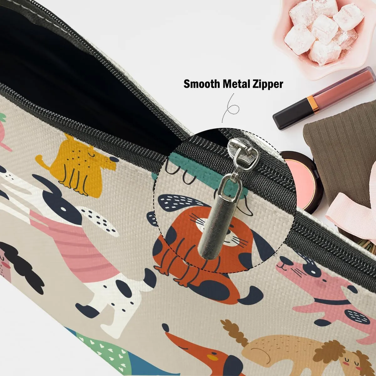 Dog Lovers Gifts for Women, Dog Themed Gifts Makeup Bag, Cartoon Dogs Cosmetic Bag Travel Pouch for Women Girls Daughter Friends Friendship Graduation Birthday