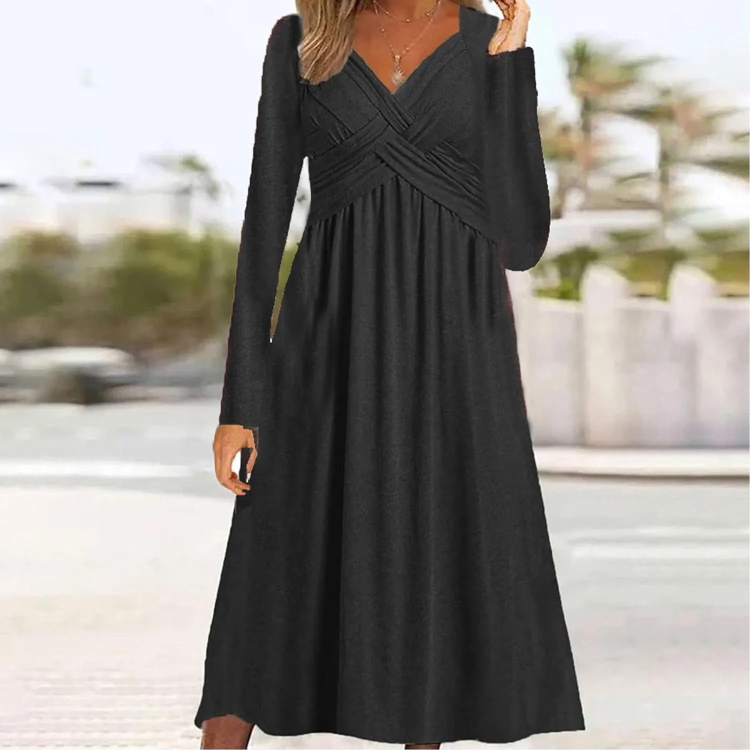 Dresses for Women Crisscross Twist Front V Neck Casual Short Sleeve Maxi Dress Pleated Beach Smocked Wedding Dress