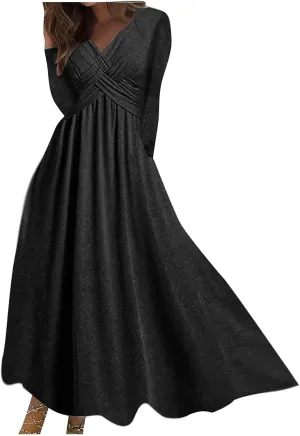 Dresses for Women Crisscross Twist Front V Neck Casual Short Sleeve Maxi Dress Pleated Beach Smocked Wedding Dress