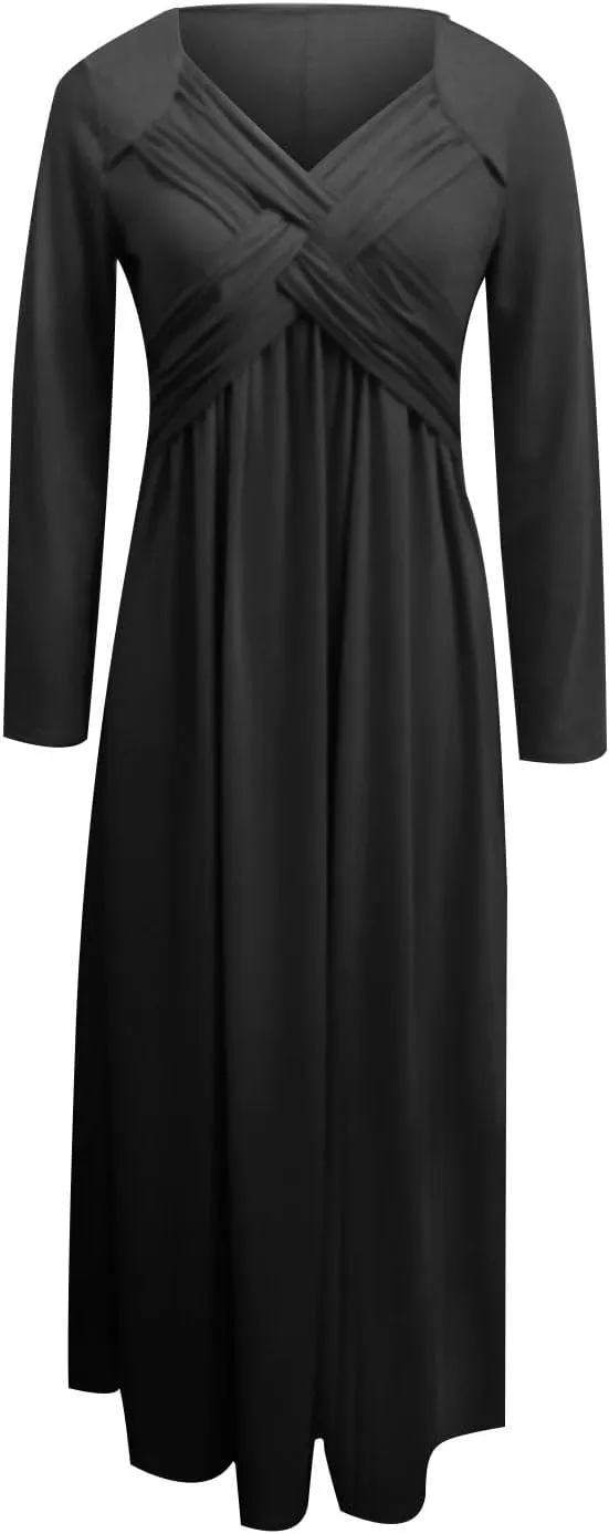 Dresses for Women Crisscross Twist Front V Neck Casual Short Sleeve Maxi Dress Pleated Beach Smocked Wedding Dress