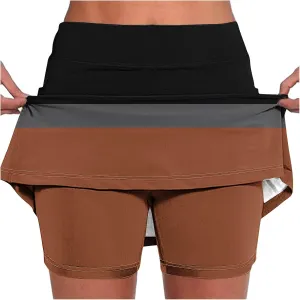 Elastic Yoga Skorts for Women Tummy Control Plus Size Trendy Color Block High Waist Athletic Sports Pants Skirt Soft