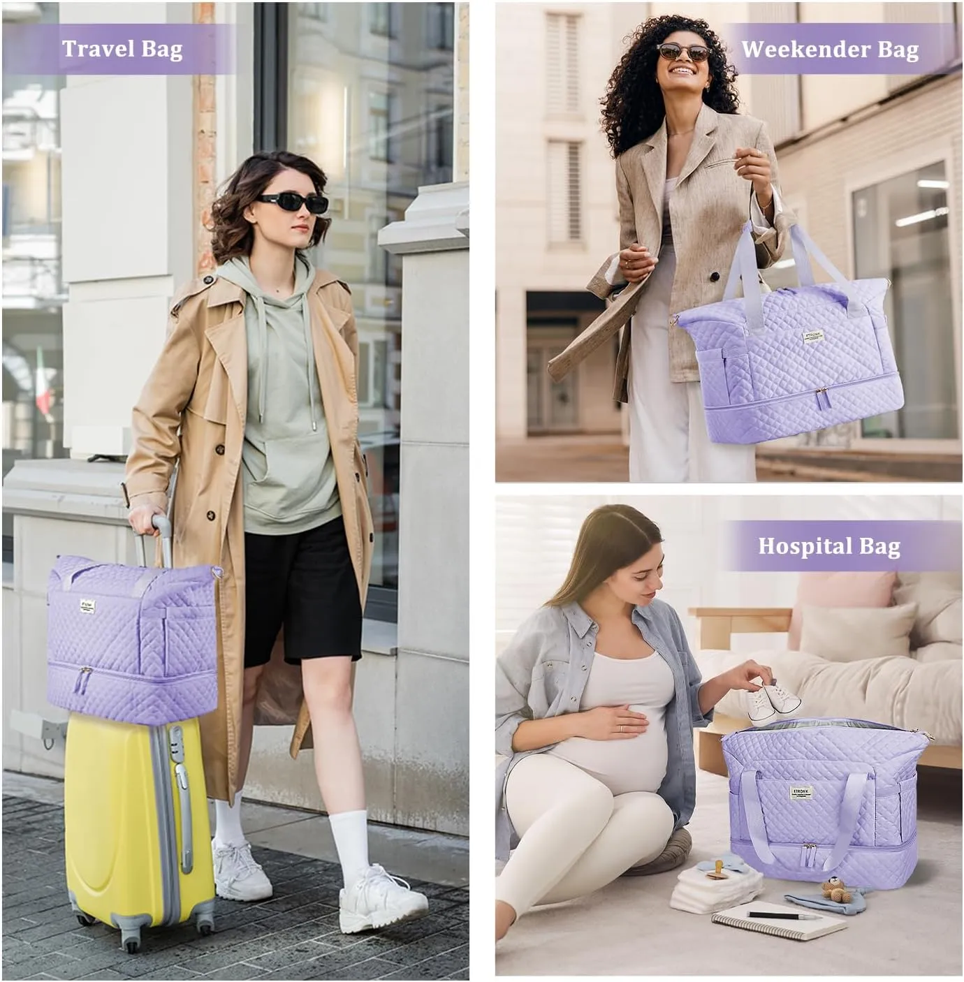 ETRONIK Travel Bag for Women, Gym Duffel Bag with Shoes Compartment, Weekender Overnight Bag with Wet Pocket for Women Travel Gym Daily Use (Purple)