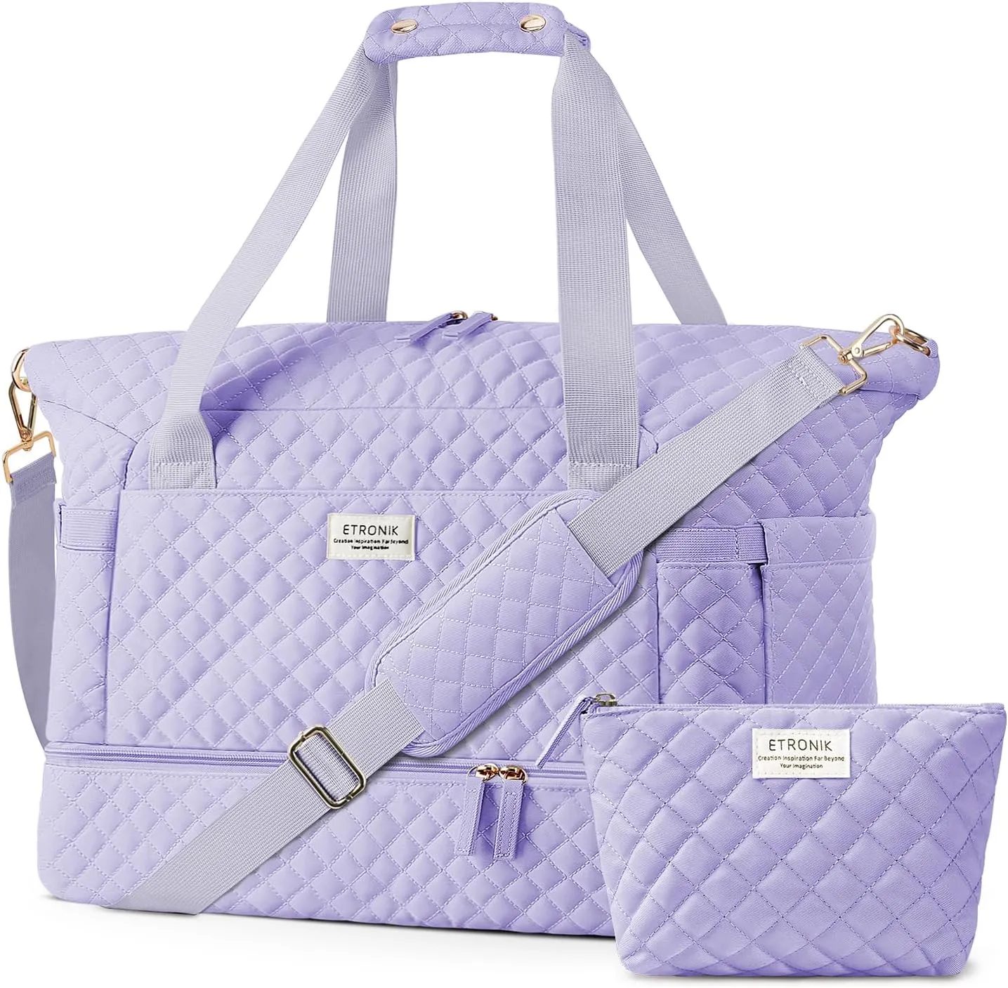 ETRONIK Travel Bag for Women, Gym Duffel Bag with Shoes Compartment, Weekender Overnight Bag with Wet Pocket for Women Travel Gym Daily Use (Purple)
