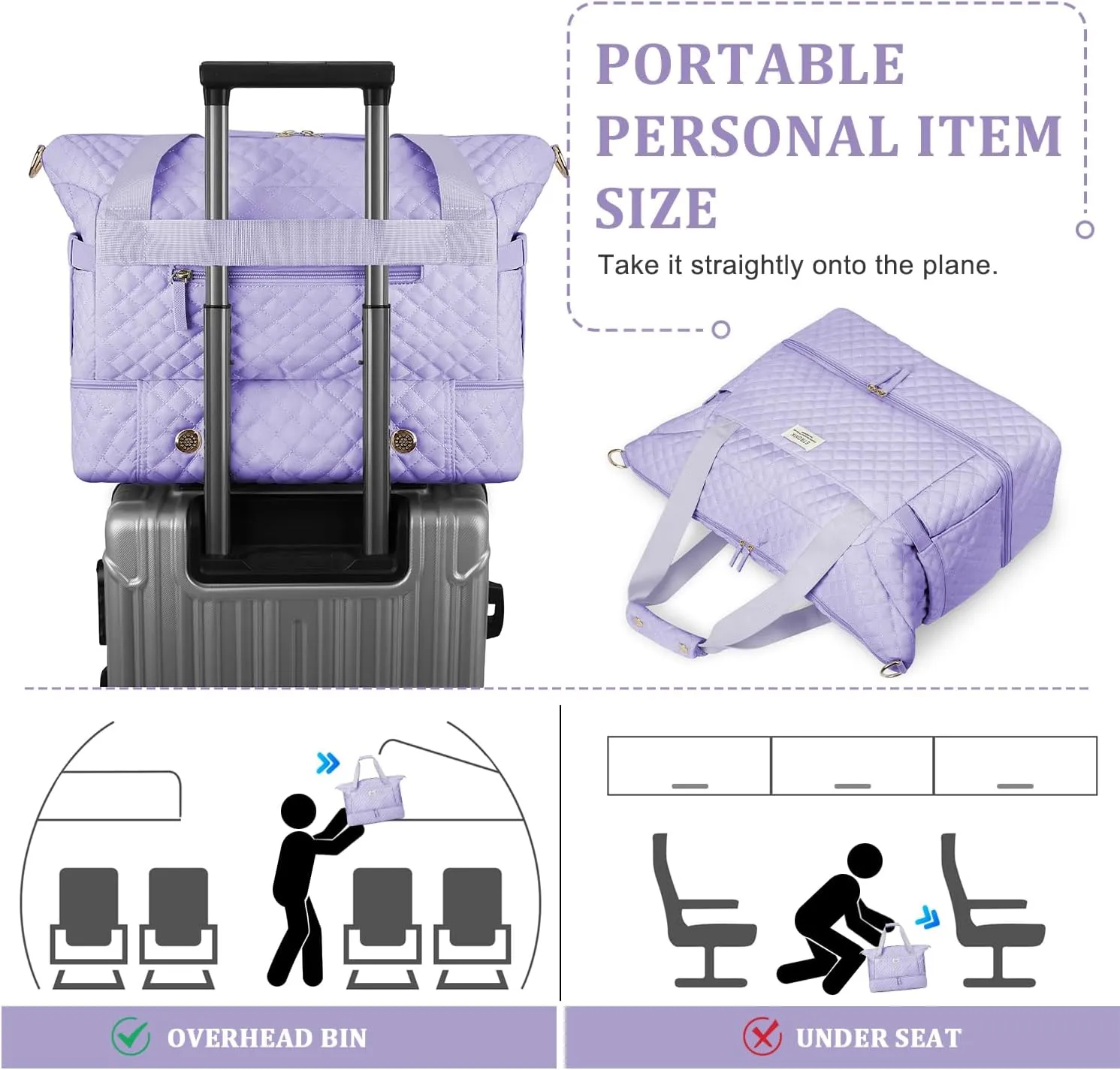 ETRONIK Travel Bag for Women, Gym Duffel Bag with Shoes Compartment, Weekender Overnight Bag with Wet Pocket for Women Travel Gym Daily Use (Purple)