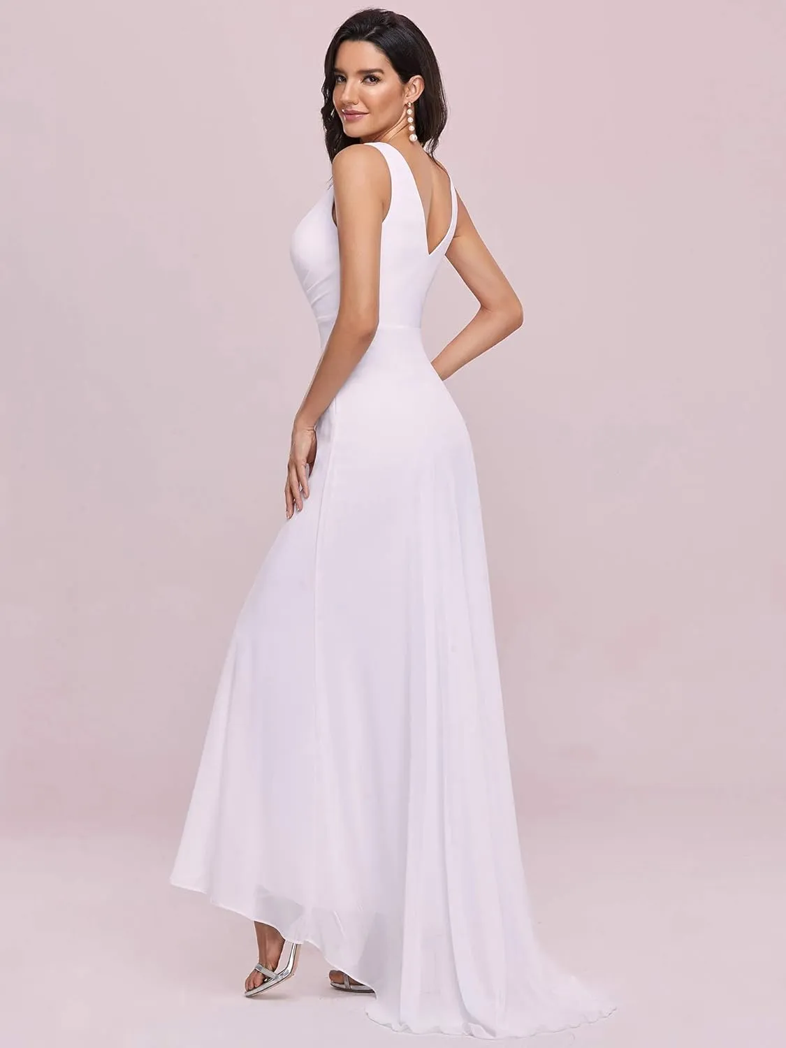 Ever-Pretty Double V-Neck Rhinestones Ruched Bust Hi-Lo Evening Party Dress 09983