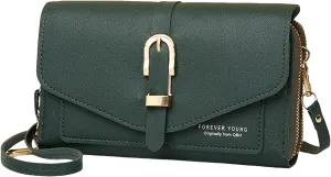 Fashion Classic Women's Mobile Phone Bag Snap Button Hood One Shoulder Double Layer Wallet Crossbody (Green, One Size)