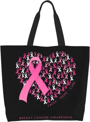 Fight Breast Cancer Awareness Ribbon Women's Tote Bag Large Capacity Single Shoulder Bags Handbag for Shopping Work