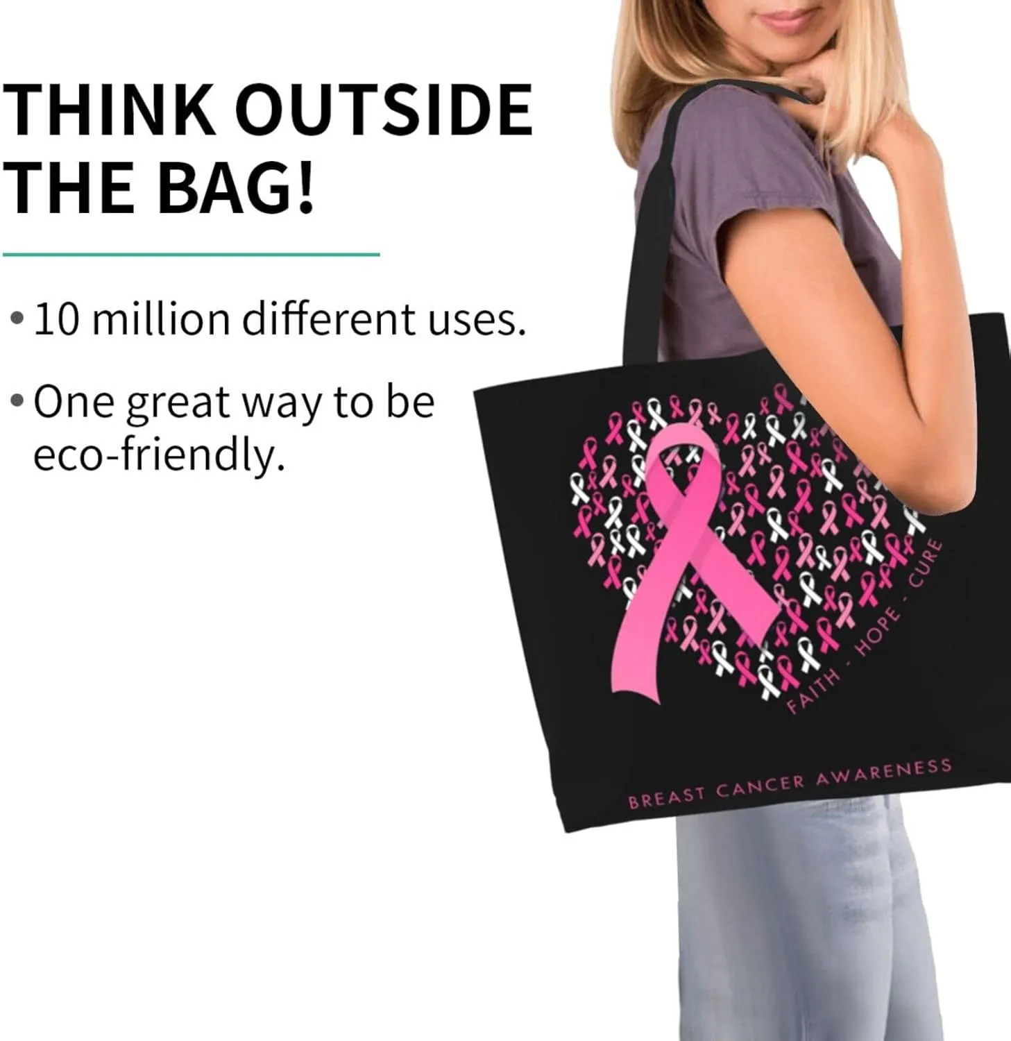 Fight Breast Cancer Awareness Ribbon Women's Tote Bag Large Capacity Single Shoulder Bags Handbag for Shopping Work
