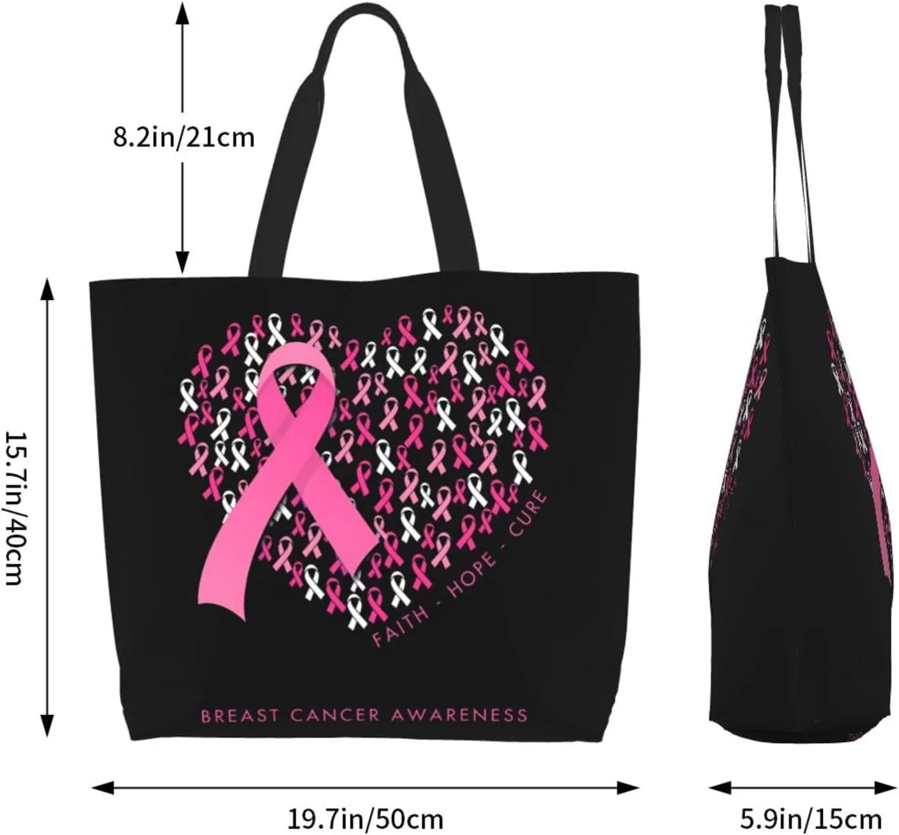 Fight Breast Cancer Awareness Ribbon Women's Tote Bag Large Capacity Single Shoulder Bags Handbag for Shopping Work