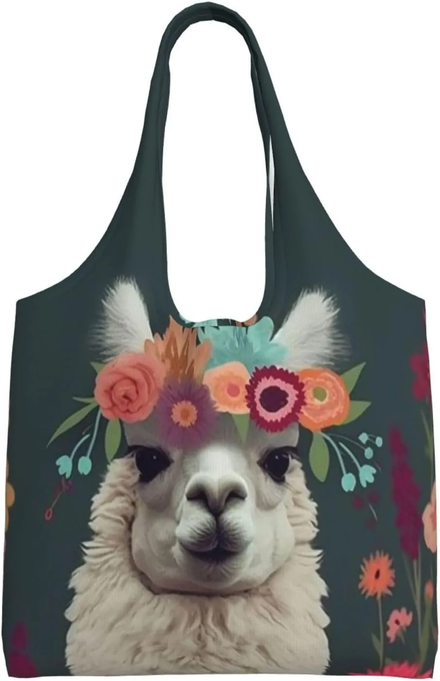 Flower Alpaca Canvas Tote Bag Aesthetic Large Shoulder Bags Reusable Shopping Bags for Women Grocery Bag Purse