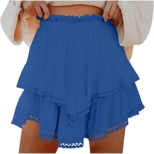 Flowy Boho Shorts for Women Casual Ruffle Tiered Skort Short High Waist Mini Skirts Golf Tennis Lace Crochet Short