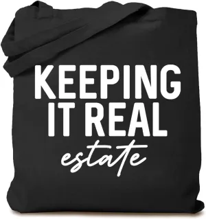 Funny Sayings Canvas Tote Bags for Women Keep It Real Shoulder Bags for Work Reusable Shopping Bags