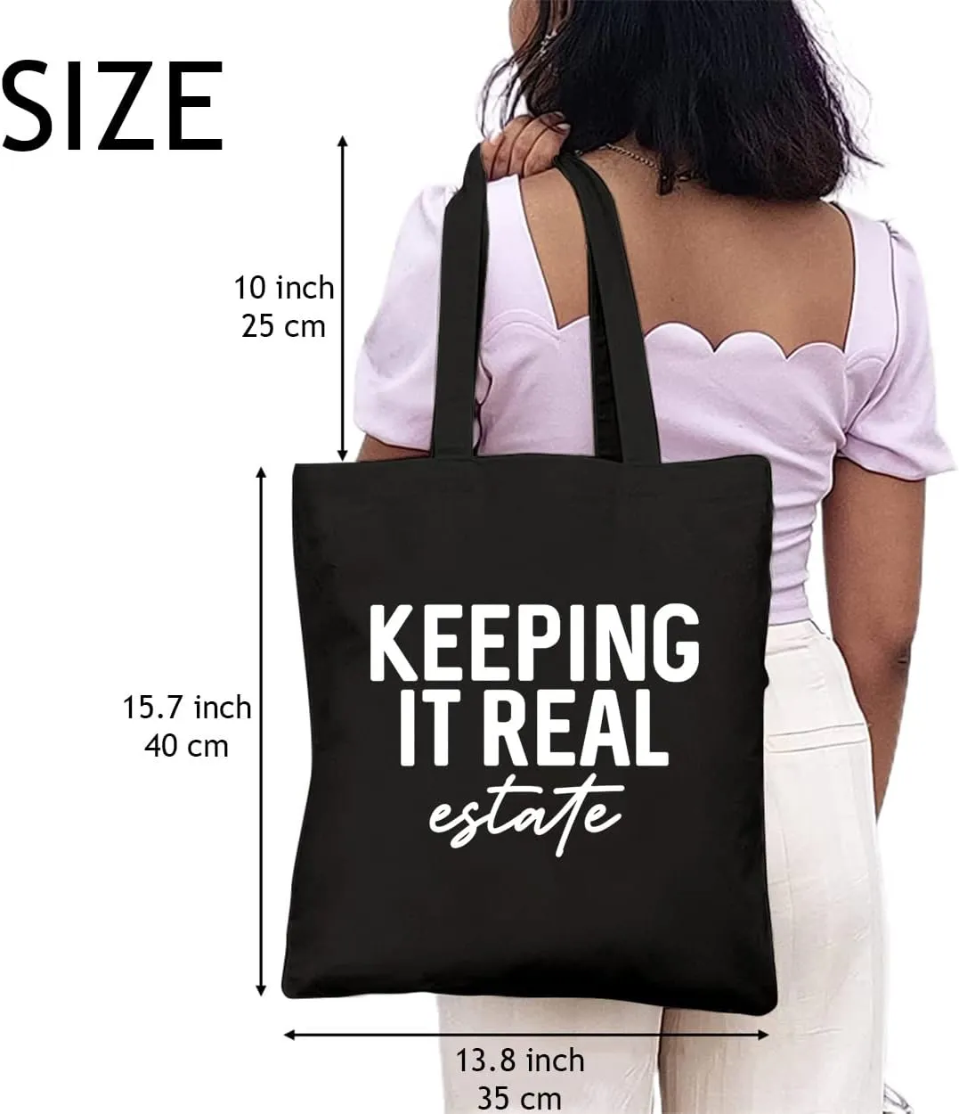 Funny Sayings Canvas Tote Bags for Women Keep It Real Shoulder Bags for Work Reusable Shopping Bags