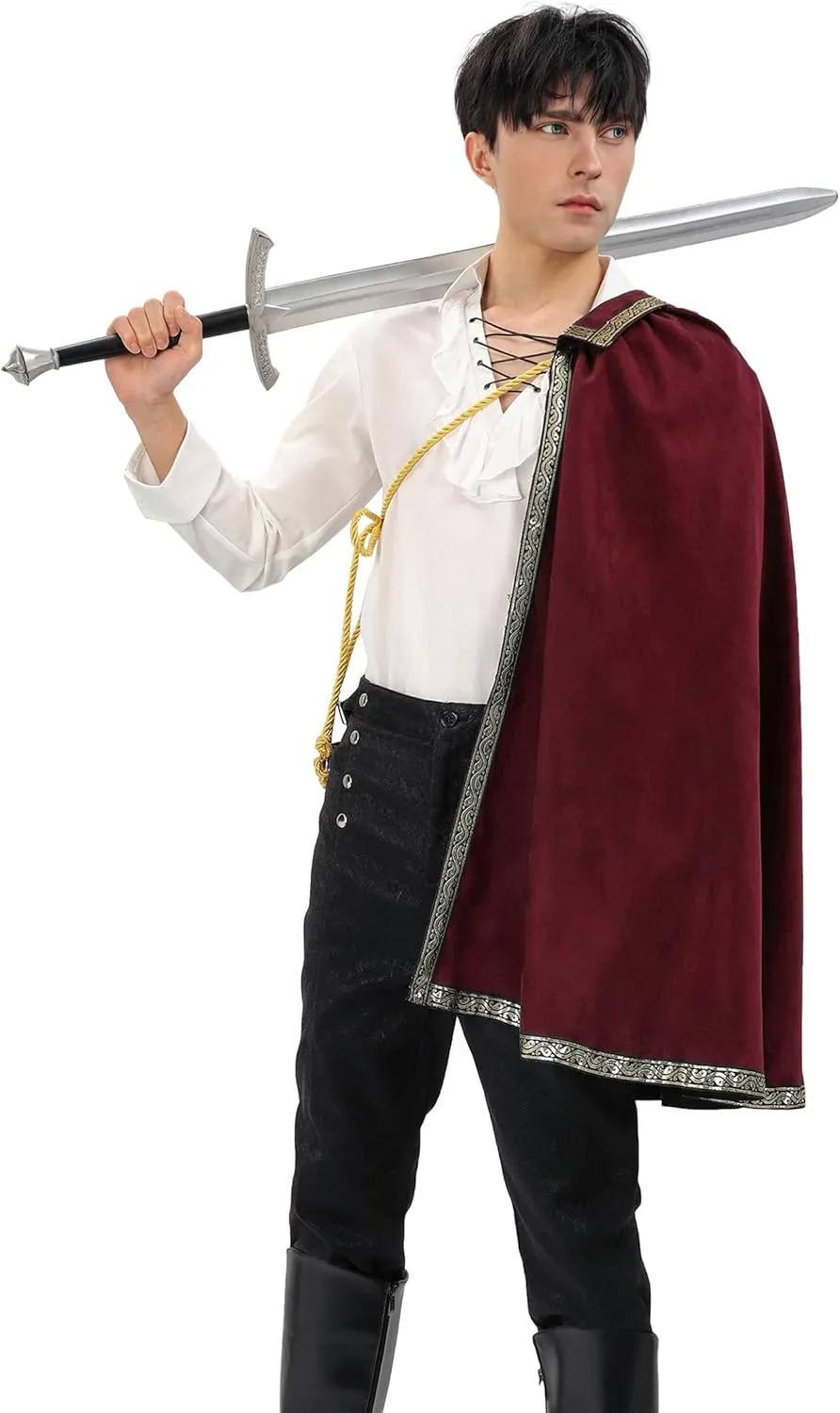 FURPHI Medieval Tudor Half Shoulder Cape Renaissance Shawl Cloak for Cavalier Ranger Halloween LARP Costume Accessories