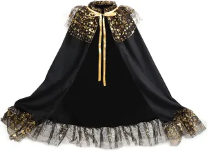 FURPHI Velvet Witch Cape with Ruffled Starry Mesh Wizard Cloak for Halloween Cosplay Costume Accessories