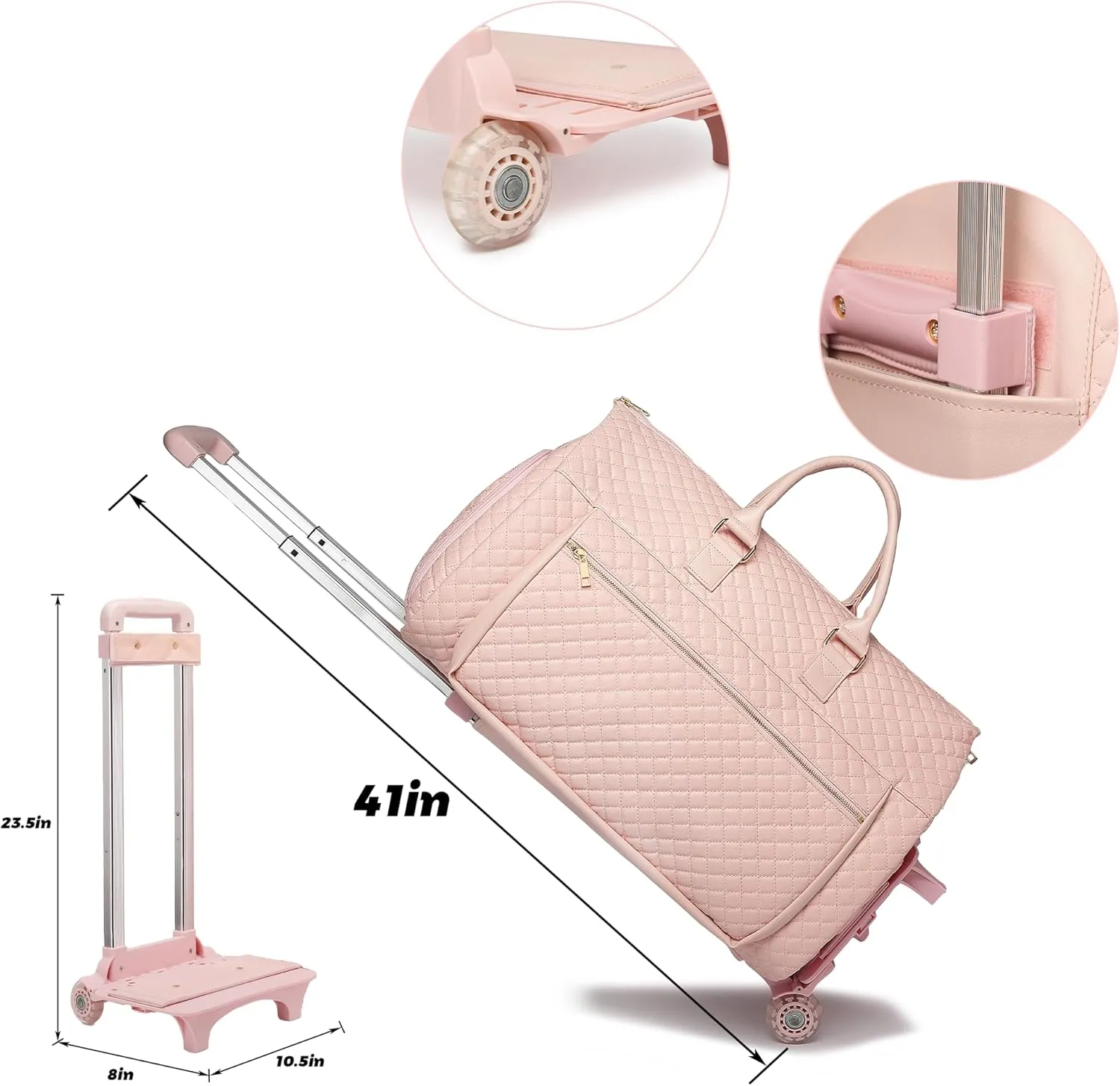 Garment Bags for Travel Pink checkered pattern suit travel bag with wheels PU leather Luggage- Rolling Garment Bag(pink)