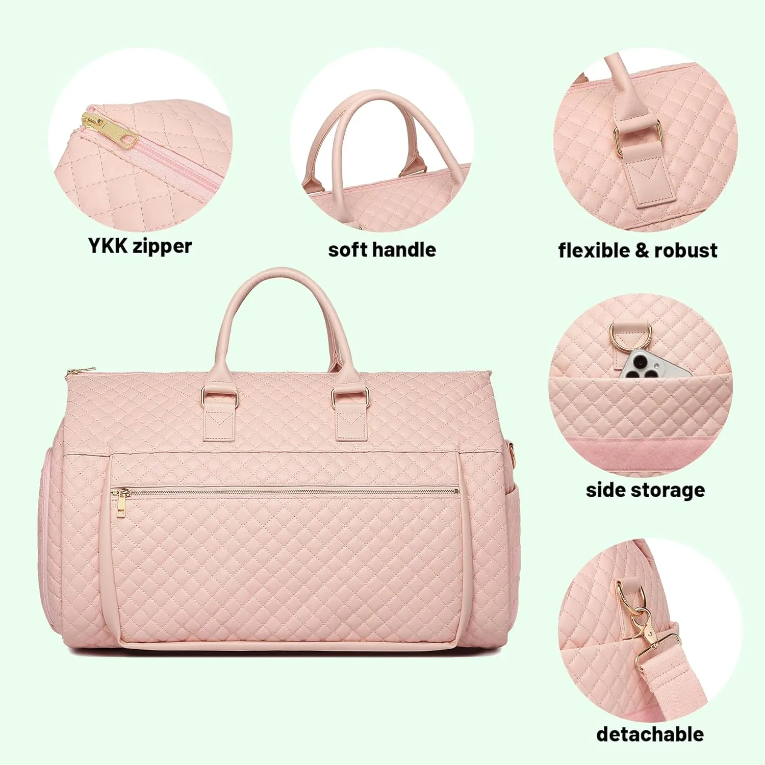 Garment Bags for Travel Pink checkered pattern suit travel bag with wheels PU leather Luggage- Rolling Garment Bag(pink)
