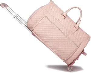 Garment Bags for Travel Pink checkered pattern suit travel bag with wheels PU leather Luggage- Rolling Garment Bag(pink)