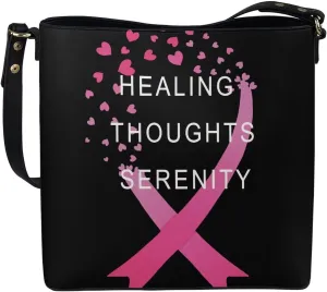 GIFTPUZZ Bucket Bags for Women Breast Cancer Awareness Accessories Pink Riboons Tote Bag with PU Leather