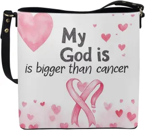 GIFTPUZZ Bucket Bags for Women Breast Cancer Awareness Accessories Pink Riboons Tote Bag with PU Leather