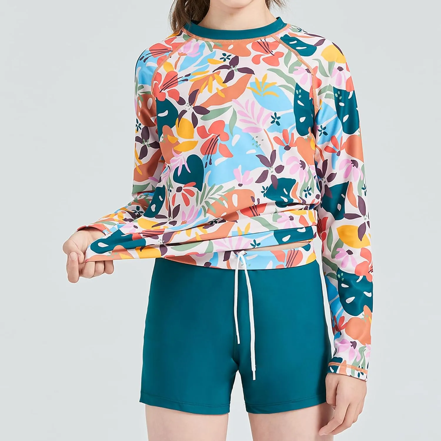 Girls Long Sleeve Swimsuits 2 Pieces Set Rash Guard Swimwear Quick Dry Surfing Wetsuit for Kids Bathing Suit 5-16 Years