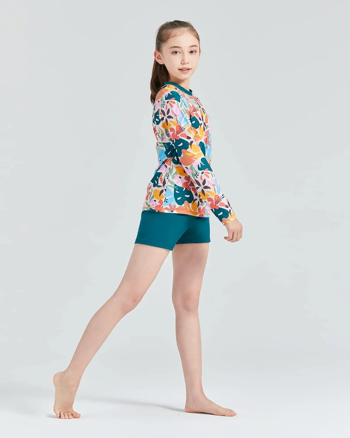 Girls Long Sleeve Swimsuits 2 Pieces Set Rash Guard Swimwear Quick Dry Surfing Wetsuit for Kids Bathing Suit 5-16 Years