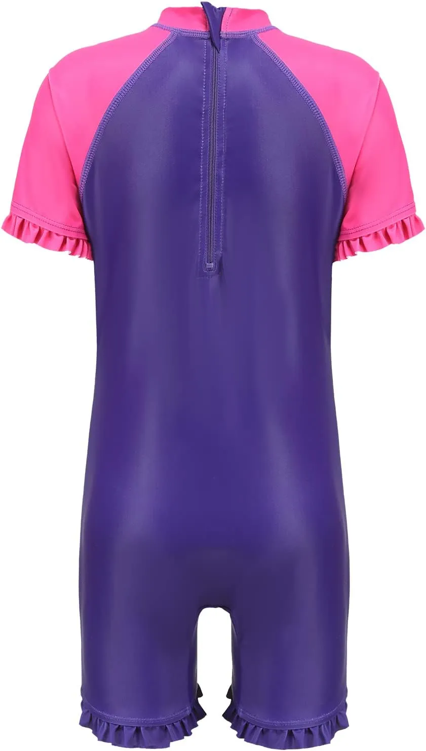Girls Rash Guard Long Sleeve One Piece Swimsuits Stripes Zipper Bathing Suits UPF 50 /Sun Protection