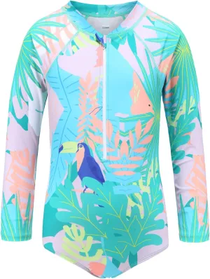 Girls Rash Guard Long Sleeve One Piece Swimsuits Stripes Zipper Bathing Suits UPF 50 /Sun Protection