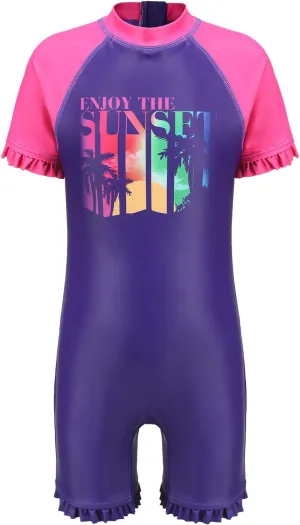 Girls Rash Guard Long Sleeve One Piece Swimsuits Stripes Zipper Bathing Suits UPF 50 /Sun Protection