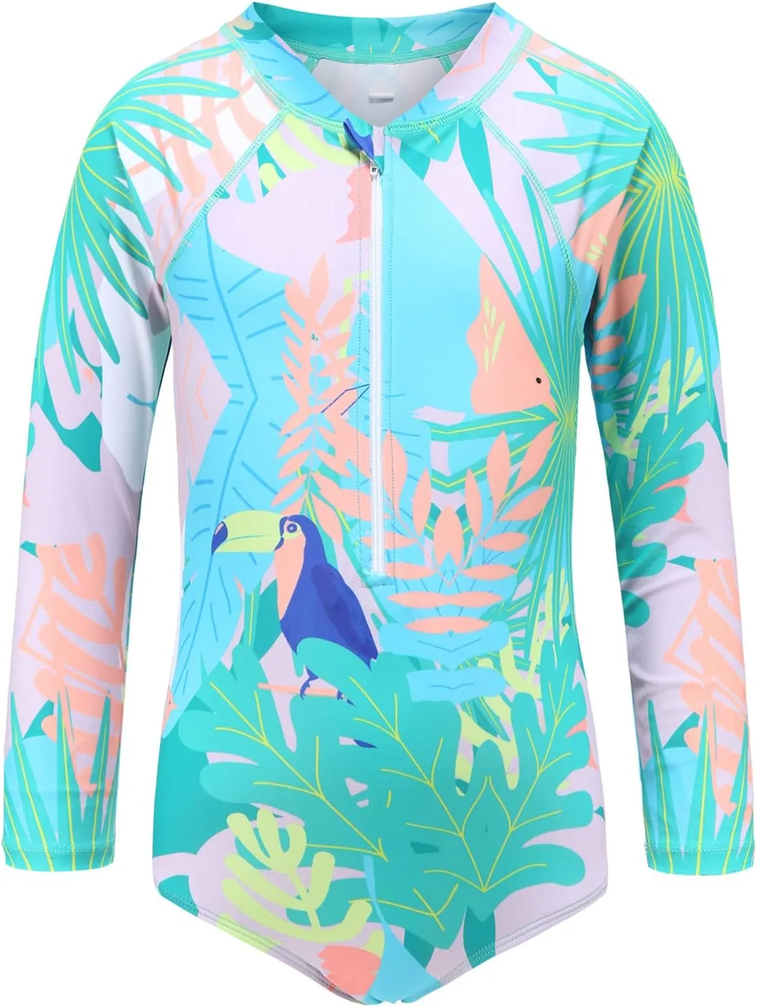 Girls Rash Guard Long Sleeve One Piece Swimsuits Stripes Zipper Bathing Suits UPF 50 /Sun Protection