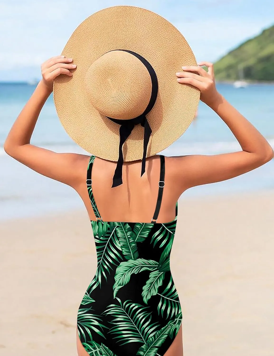 Girls Swimsuit One Piece Bathing Suit Tropical Floral with Adjustable Straps Girls'Swimwear with Cover Up 9-16T