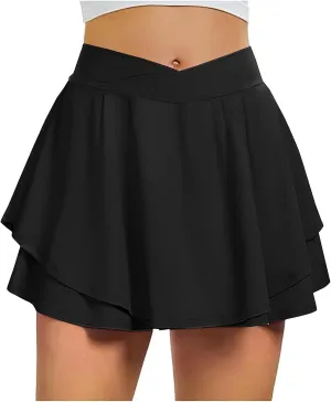 Golf Skirts for Women Tennis Skorts Crossover High Waisted Lightweight Athletic Shorts Flowy Running Workout Shorts