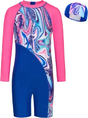 GRACE KARIN Girls Swimsuit Long Sleeve UV Protective Bathing Suit One Piece Swimwear for Kids 5-12 Years