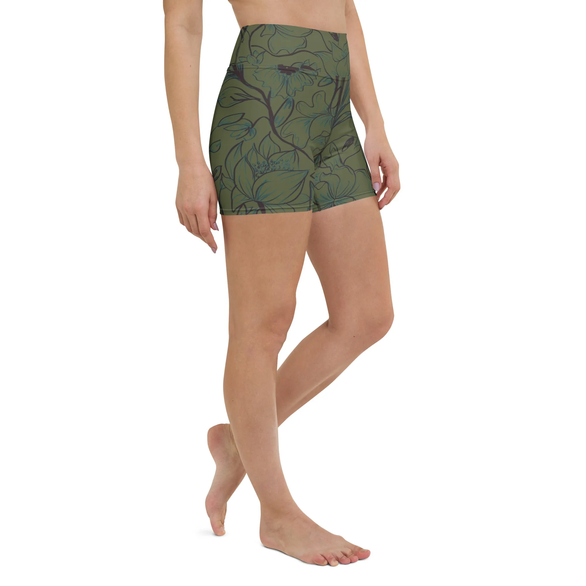 Green Flowers Yoga Shorts. Miami Collection
