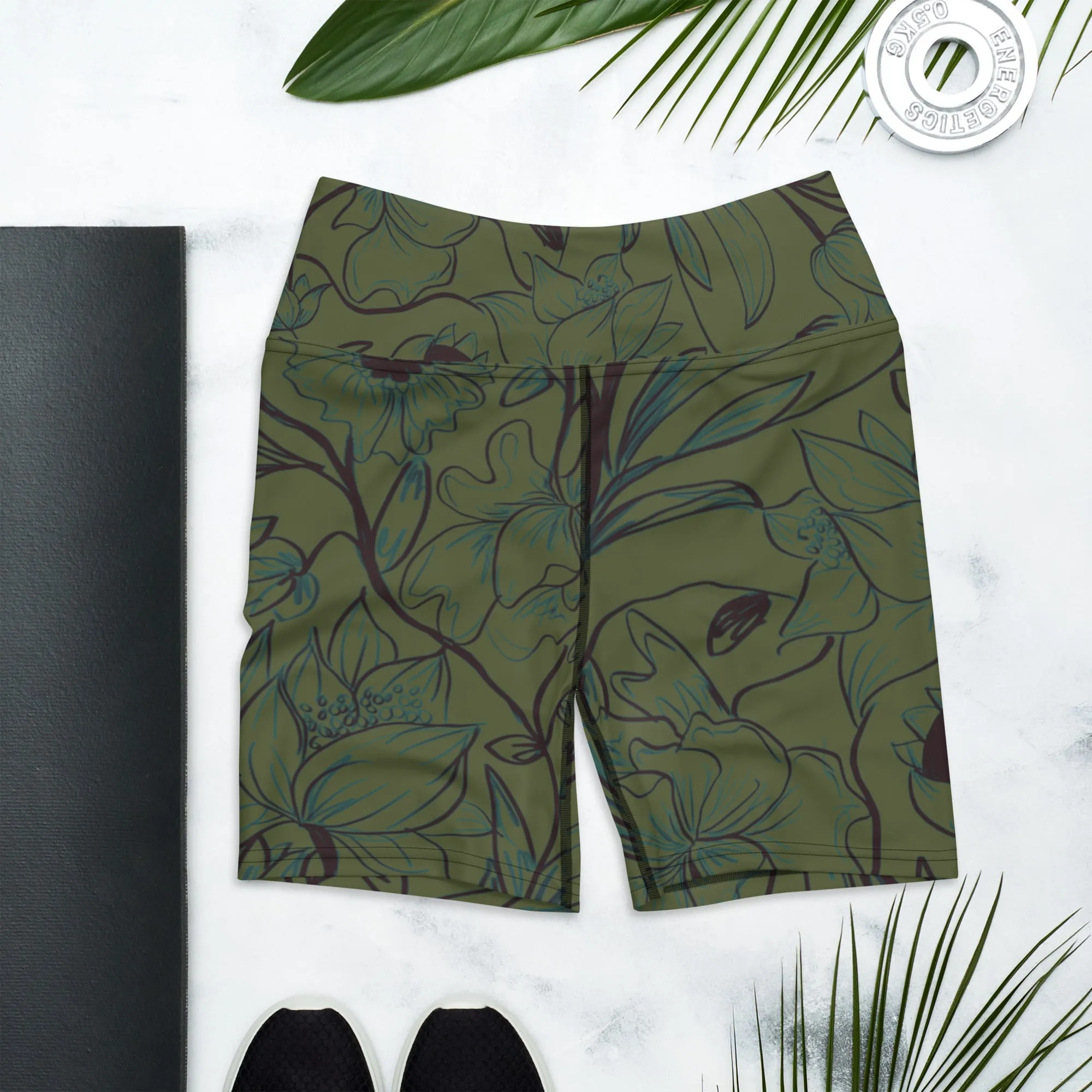 Green Flowers Yoga Shorts. Miami Collection