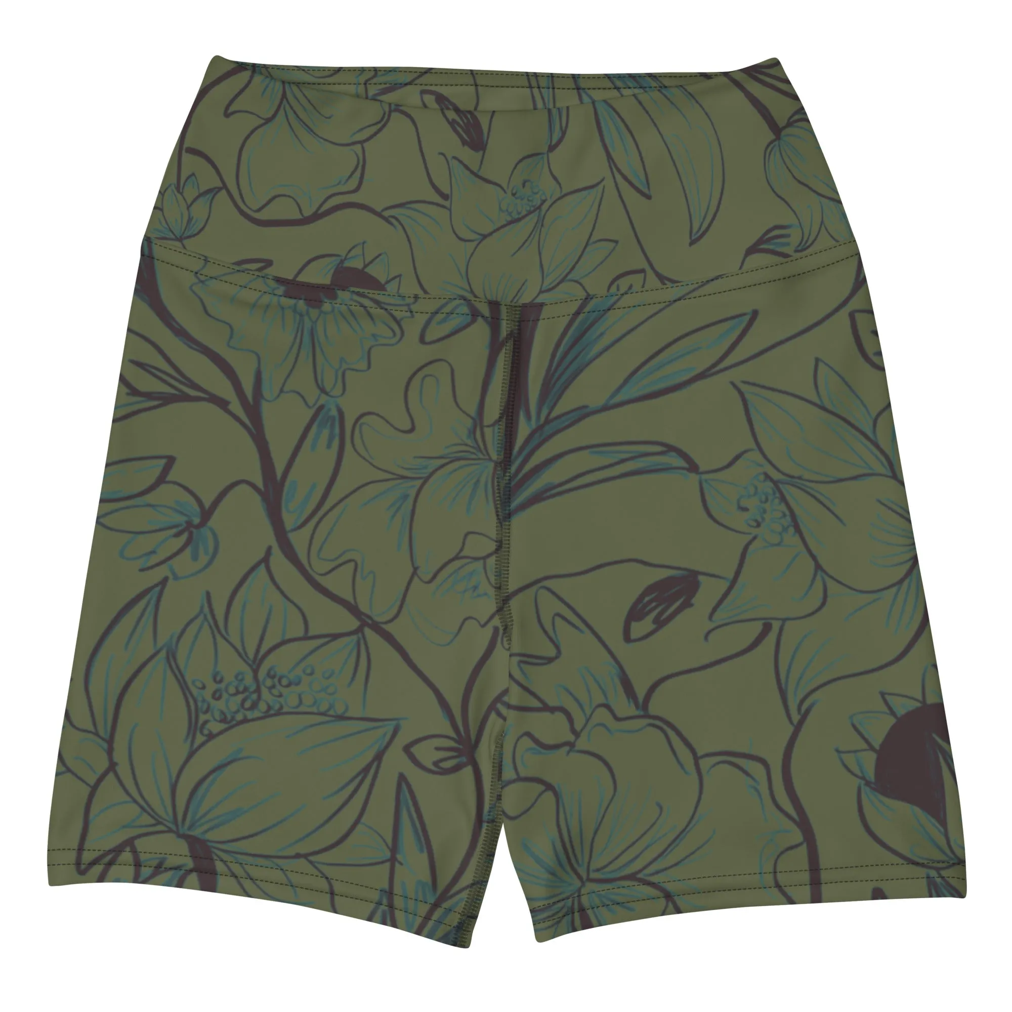 Green Flowers Yoga Shorts. Miami Collection