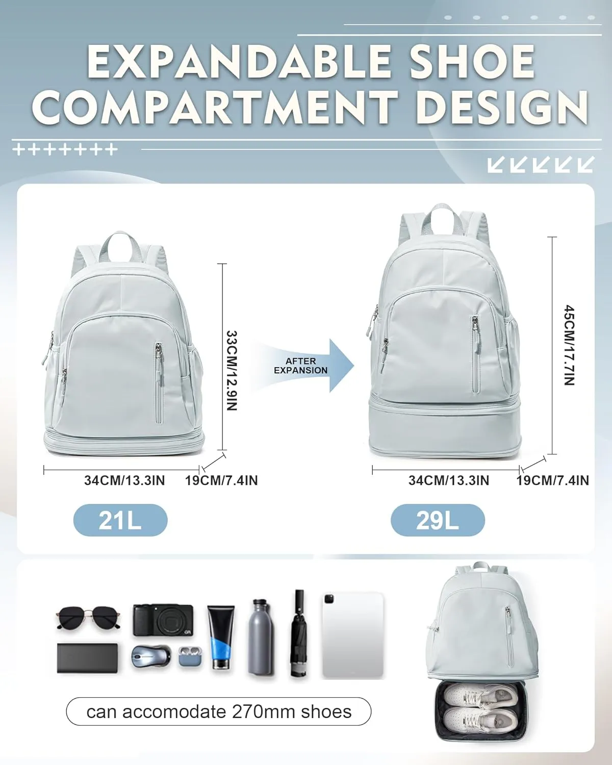 Gym Backpack for Women with Shoes Compartment, waterproof Sports Backpack with Dry Wet Separated Pocket, Cheer Sports Backpack Set, Gym Bags for Fitness Yoga Travel, Blue