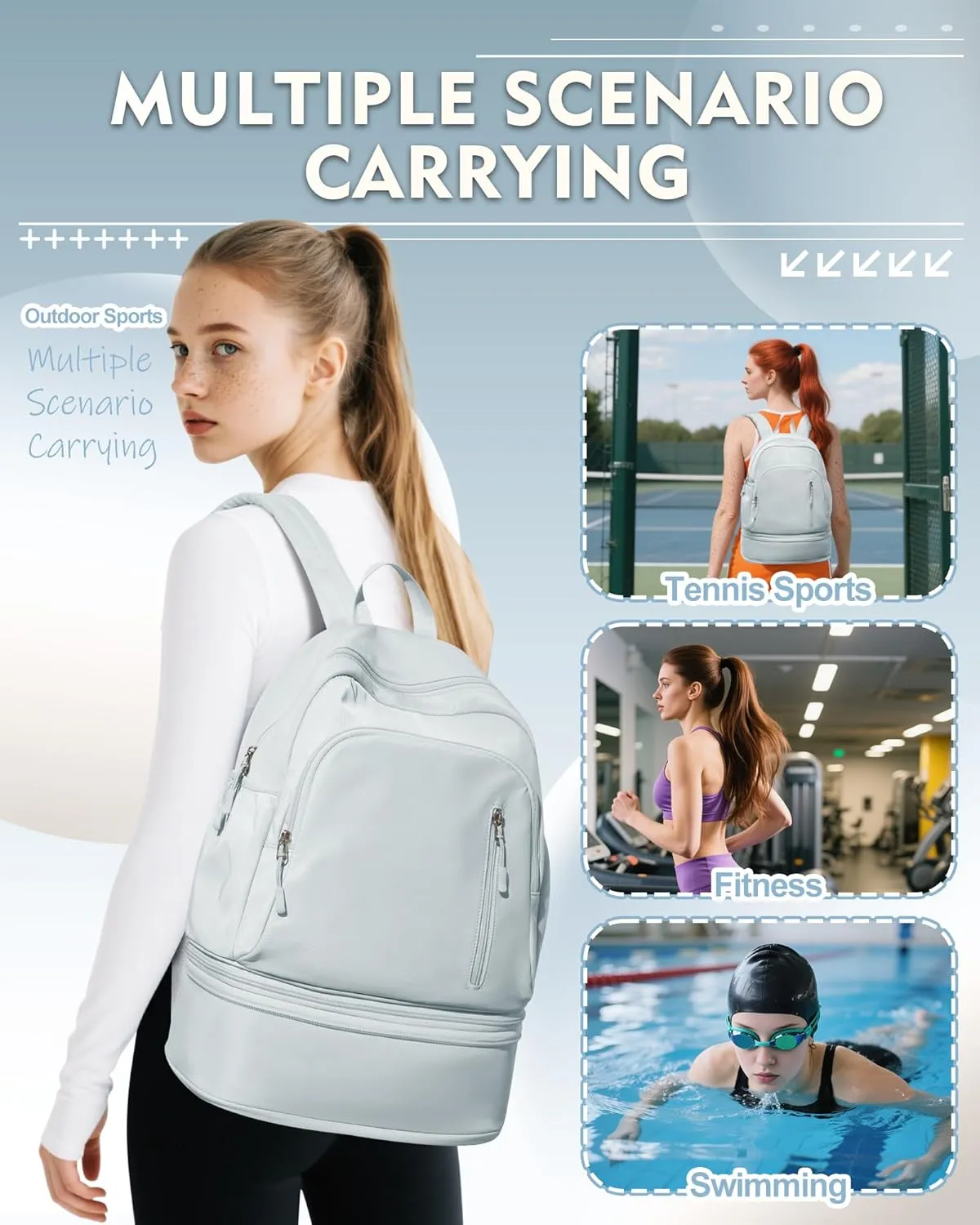 Gym Backpack for Women with Shoes Compartment, waterproof Sports Backpack with Dry Wet Separated Pocket, Cheer Sports Backpack Set, Gym Bags for Fitness Yoga Travel, Blue