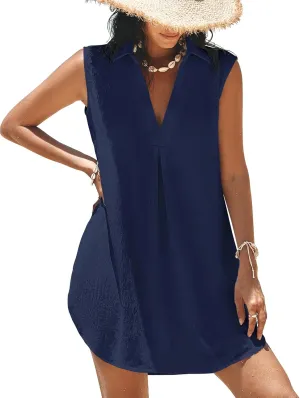 Halife Womens Sleeveless Swimsuit Coverup V Neck Bathing Suit Cover Ups Summer Swimwear Bikini Beach Cover Up Dress