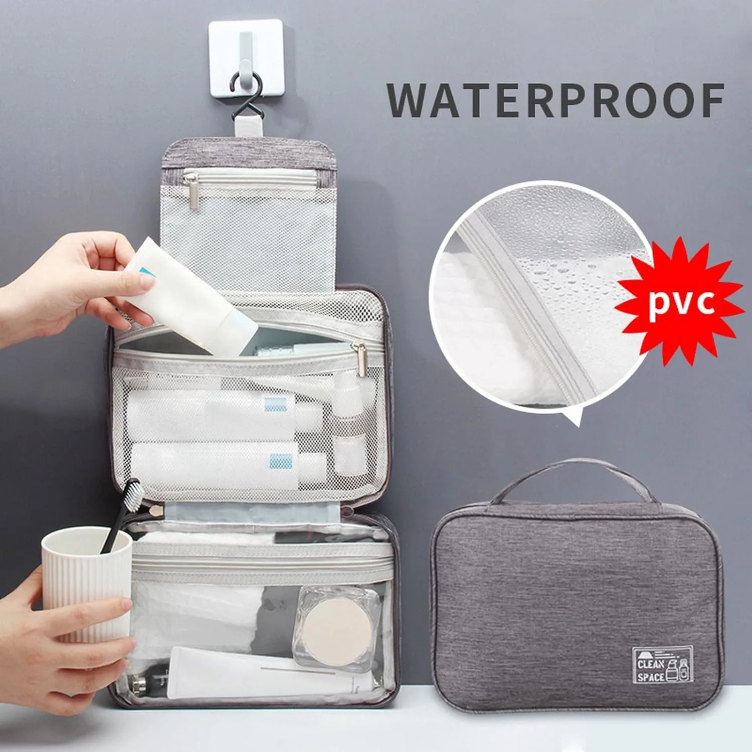 Hanging Travel Toiletry Bag for Men,10 X 6.5 Inch Makeup Bag Large,Foldable Portable Large Capacity Travel Bag for Toiletries,Waterproof Travel Cosmetic Bag,Travel Accessories